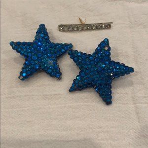 Antique Blue Star Earrings and Hair Pin